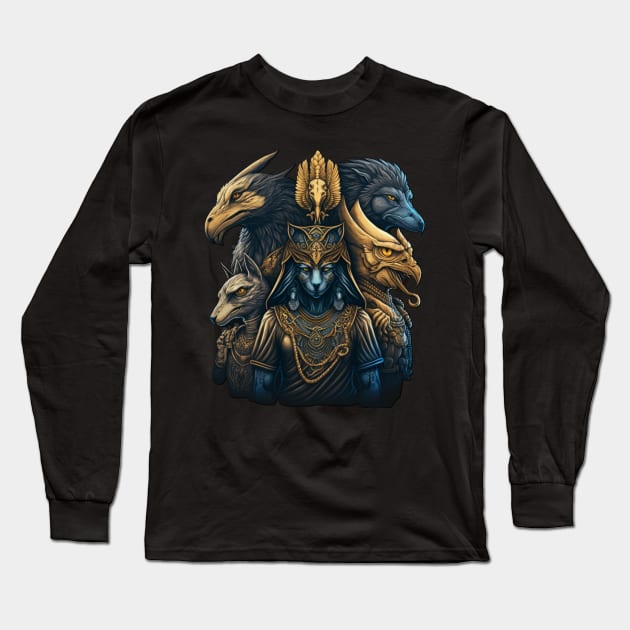 Ancient Egyption Gods Mythology Action V2 Long Sleeve T-Shirt by StreetGlory